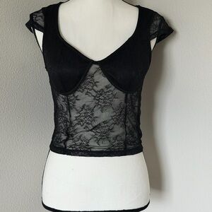 Black Lace Cap Sleeve Camisole Top